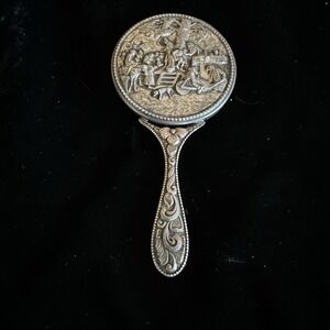 Vintage Small Repousse Silverplate Hand Mirror Hans Jensen Denmark Art Nouveau